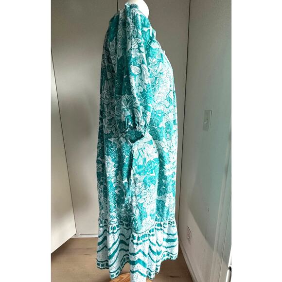 Vintage 80s Ramono Rull Classic Indi Print Summer Dress Size Small Turquoise Wht - Picture 8 of 12